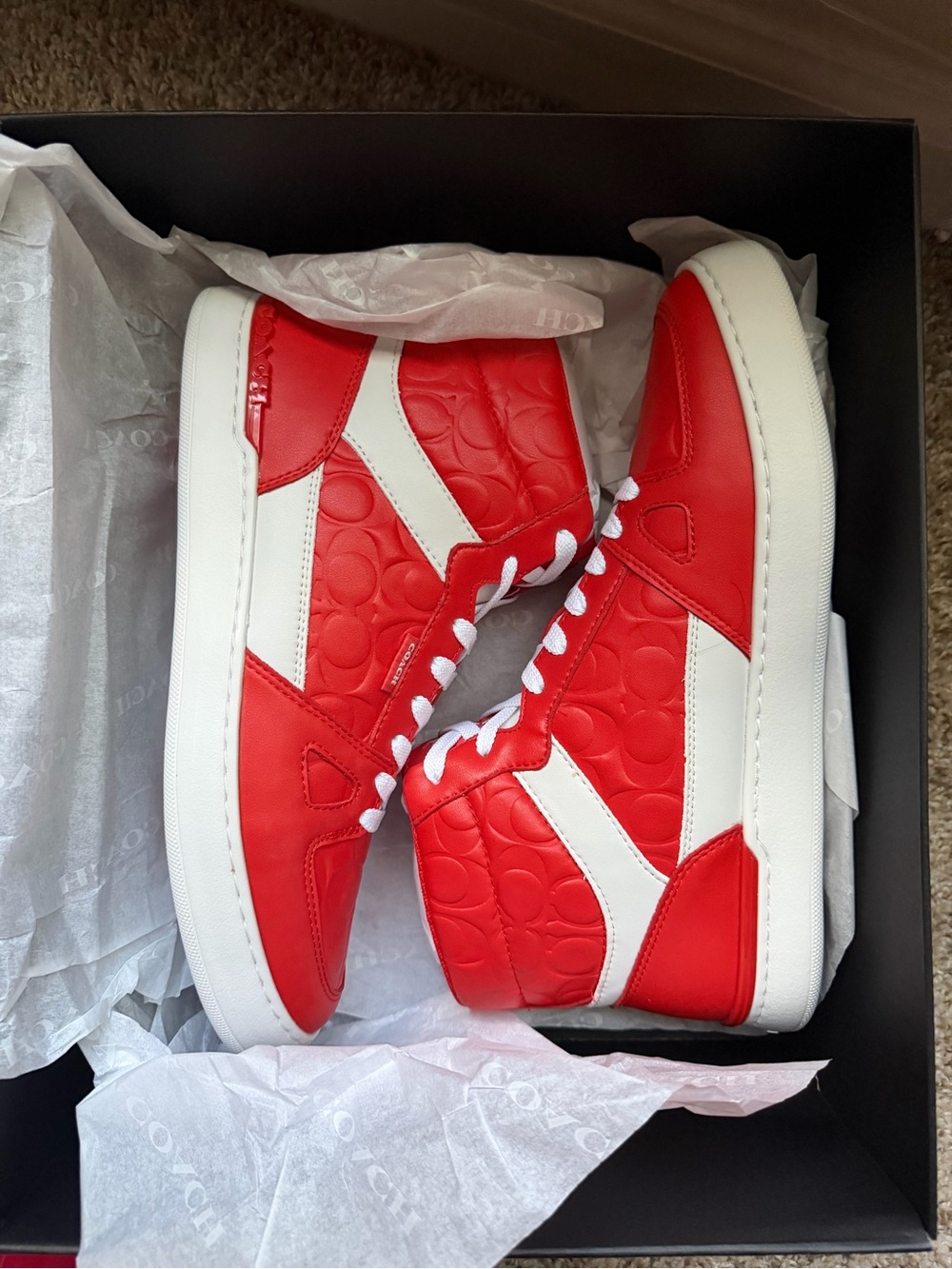 Coach Orange and White High-Top Sneakers
